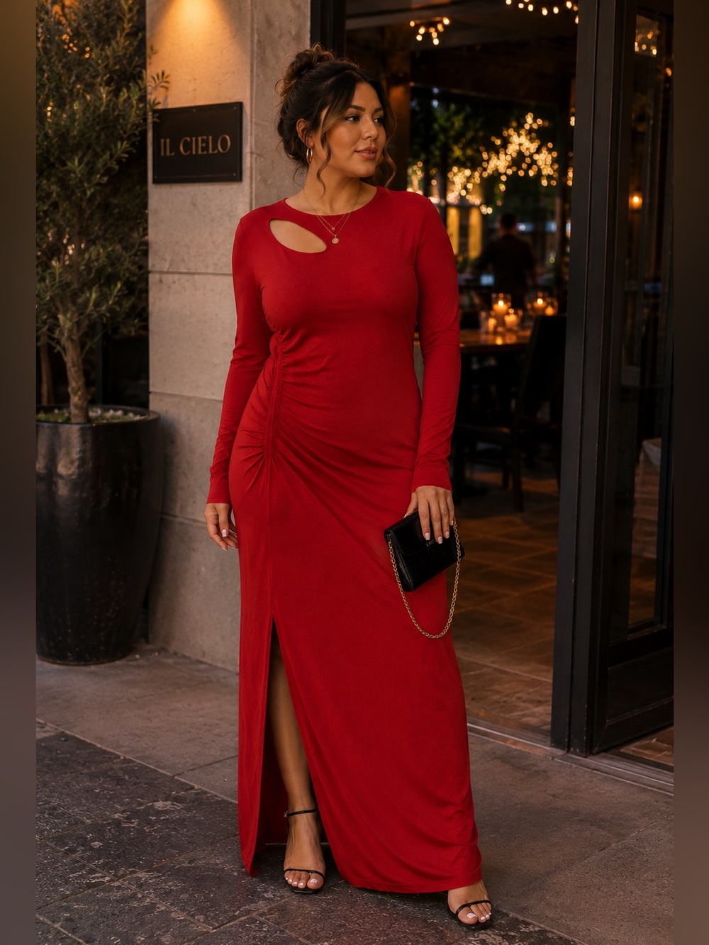 Future Collective Red Ruched Cutout Maxi Dress 1X - Picture 2 of 8